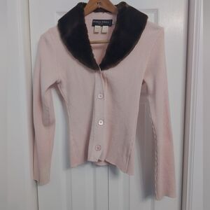 Monica Bianco Milano Sz M Pink Sweater with Faux Fur Collar